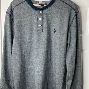 U.S. Polo Assn. Denim Co. Men’s Grey/Blue 100% Cotton Henley Top